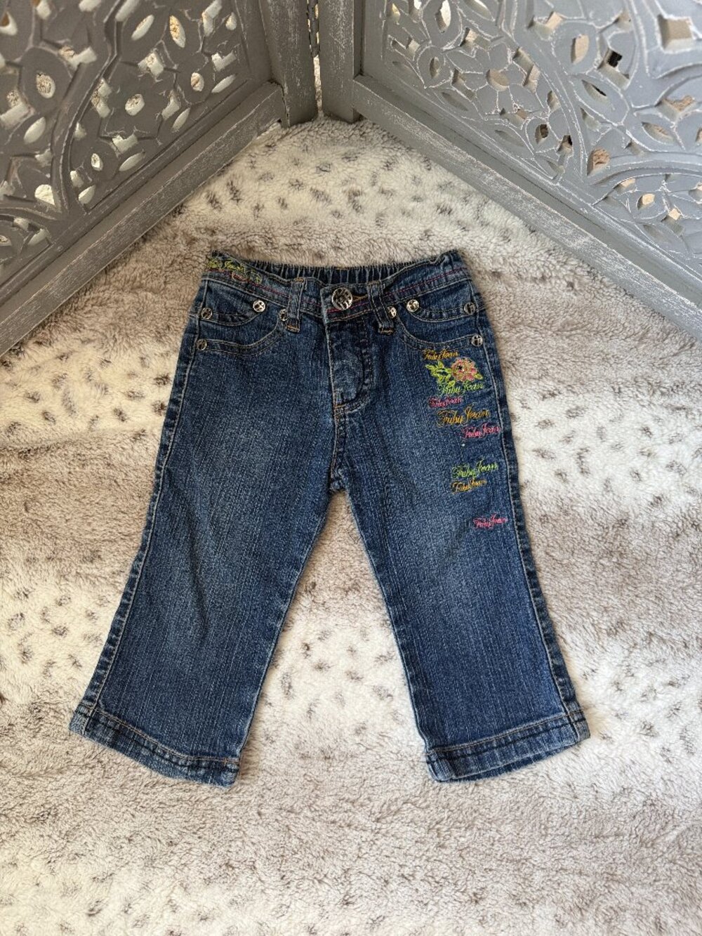 FUBU jeans baby girls 12 months sparkly floral embroidery streetwear Y2K denim